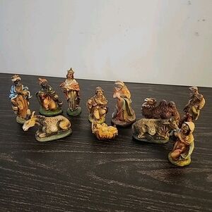 Vintage Nativity Set Hand Painted Terracotta Made In Italy 11 Pieces